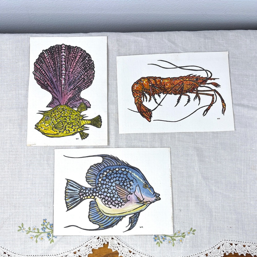Wm R. Johnson Jr Original Marine Life Lithograph Illustrations Set of 3